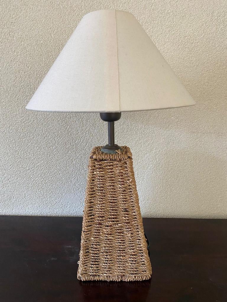 Tafellamp Rotan / Gevlochten Voet | Beige Kap | 49 cm Hoog, Ophalen of Verzenden, Nvt, Nvt, Nvt