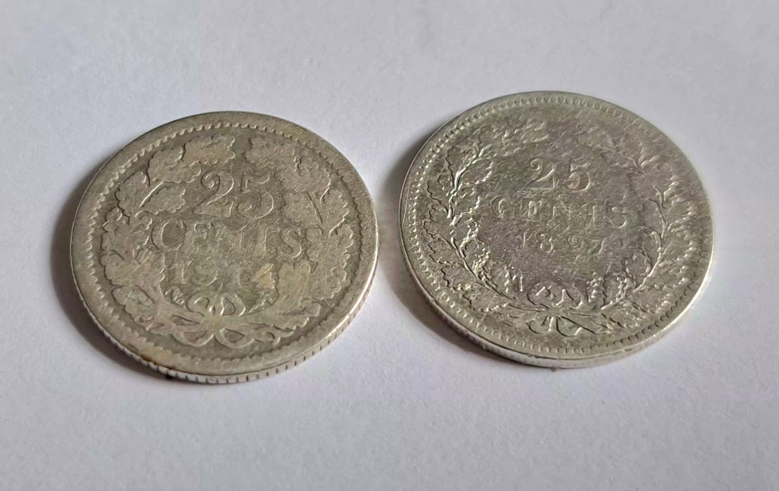 2  zilveren oude nederlandse munten wilhelmina zie onder, Ophalen, Koningin Wilhelmina, 25 cent