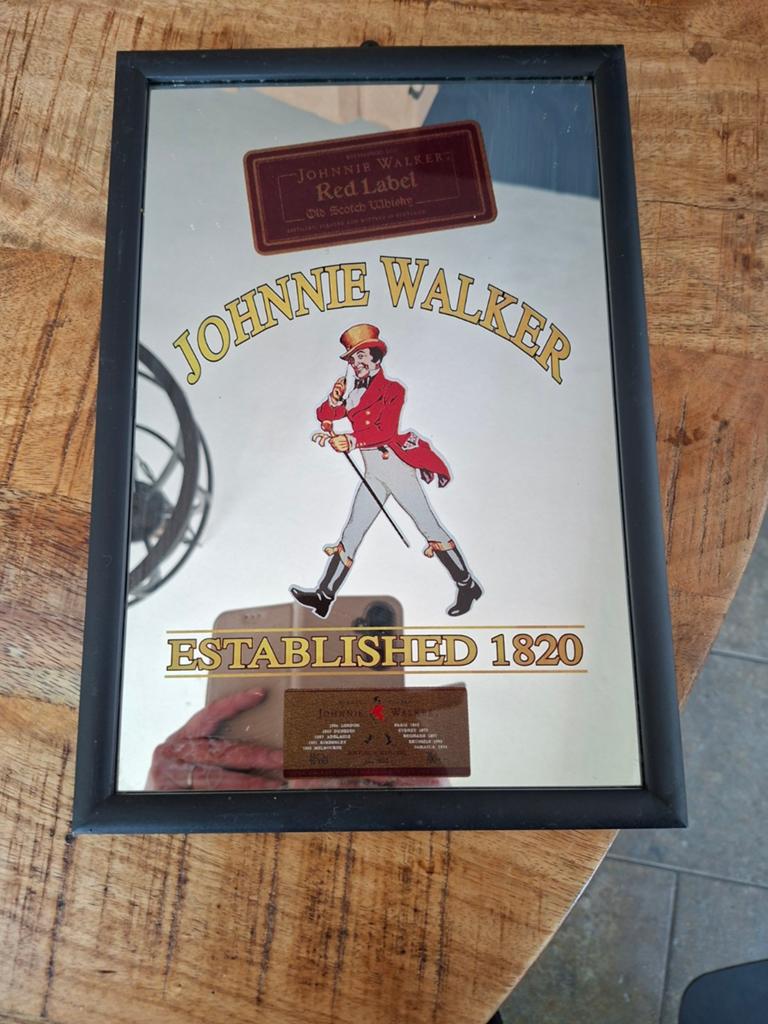 Johnnie Walker Red Label spiegel - Vintage Reclame, Minder dan 50 cm, Gebruikt, Ophalen of Verzenden, Minder dan 100 cm
