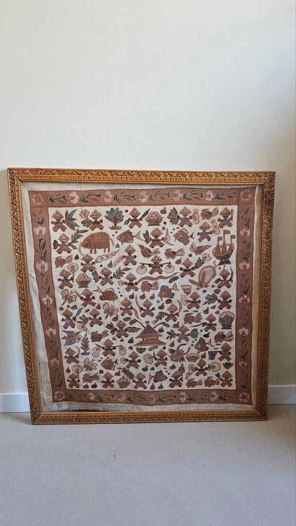 Origineel 90s Batik doek in handgemaakte lijst uit Unud, Antiek en Kunst, Ophalen of Verzenden