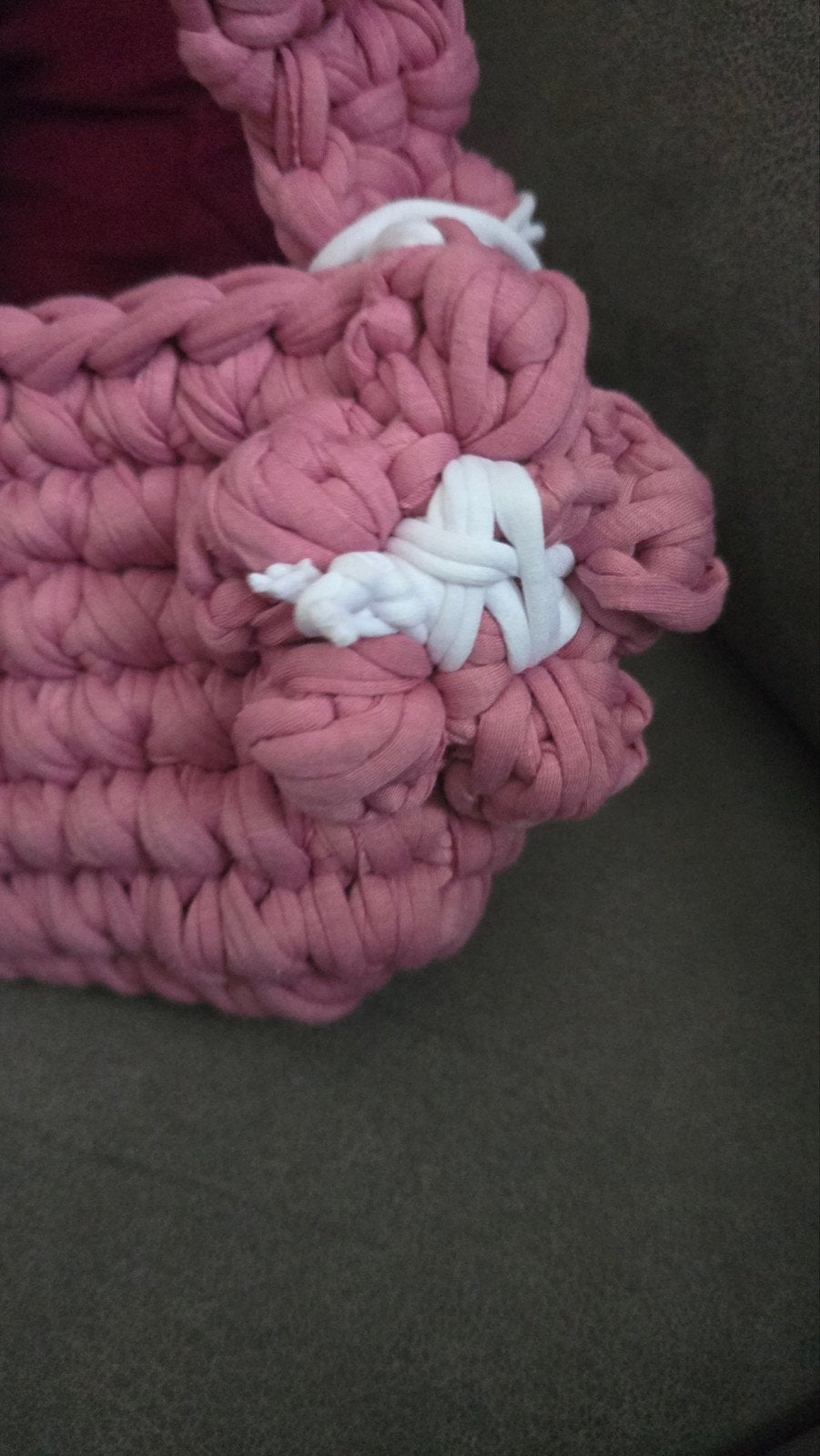 Handgemaakte roze handtas van textielgaren, Ophalen of Verzenden, Zo goed als nieuw, Roze, Handtas