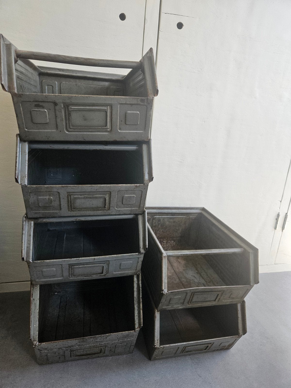 Vintage metalen stapelbakken - Set van 6, Ophalen, Minder dan 50 cm, Gebruikt, Minder dan 50 cm