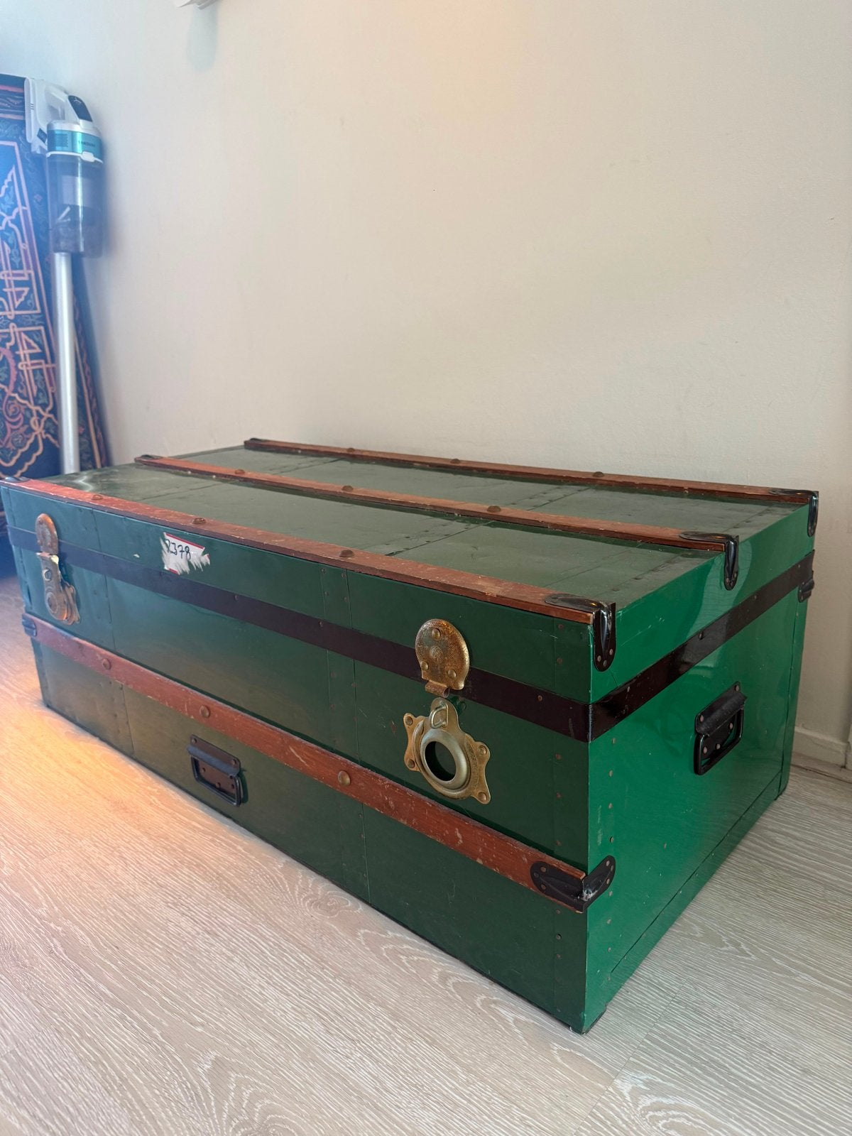 Vintage Groene Koffer/Kist - Decoratief en Ruim, Gebruikt, 100 tot 150 cm, Ophalen of Verzenden, 75 tot 100 cm