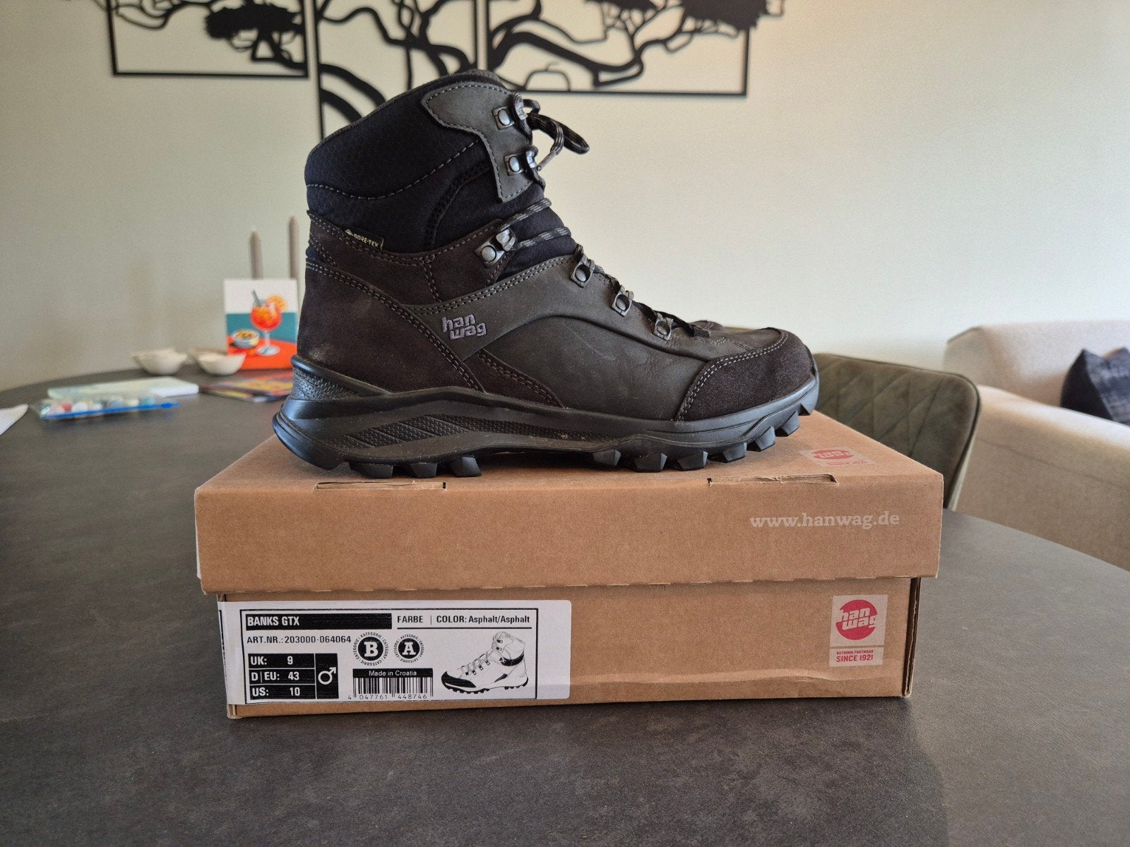 HanWag Banks GTX wandelschoenen - Asphalt/Asphalt - Maat 43, Sport en Fitness, Bergsport en Wandelen, Ophalen of Verzenden, Zo goed als nieuw