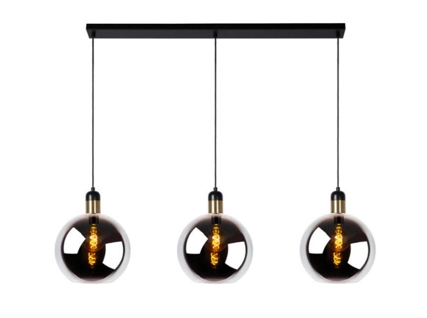 Hanglamp met 3 rookglazen bollen, Ophalen, Gebruikt, Modern, Industrieel, E27 (groot)