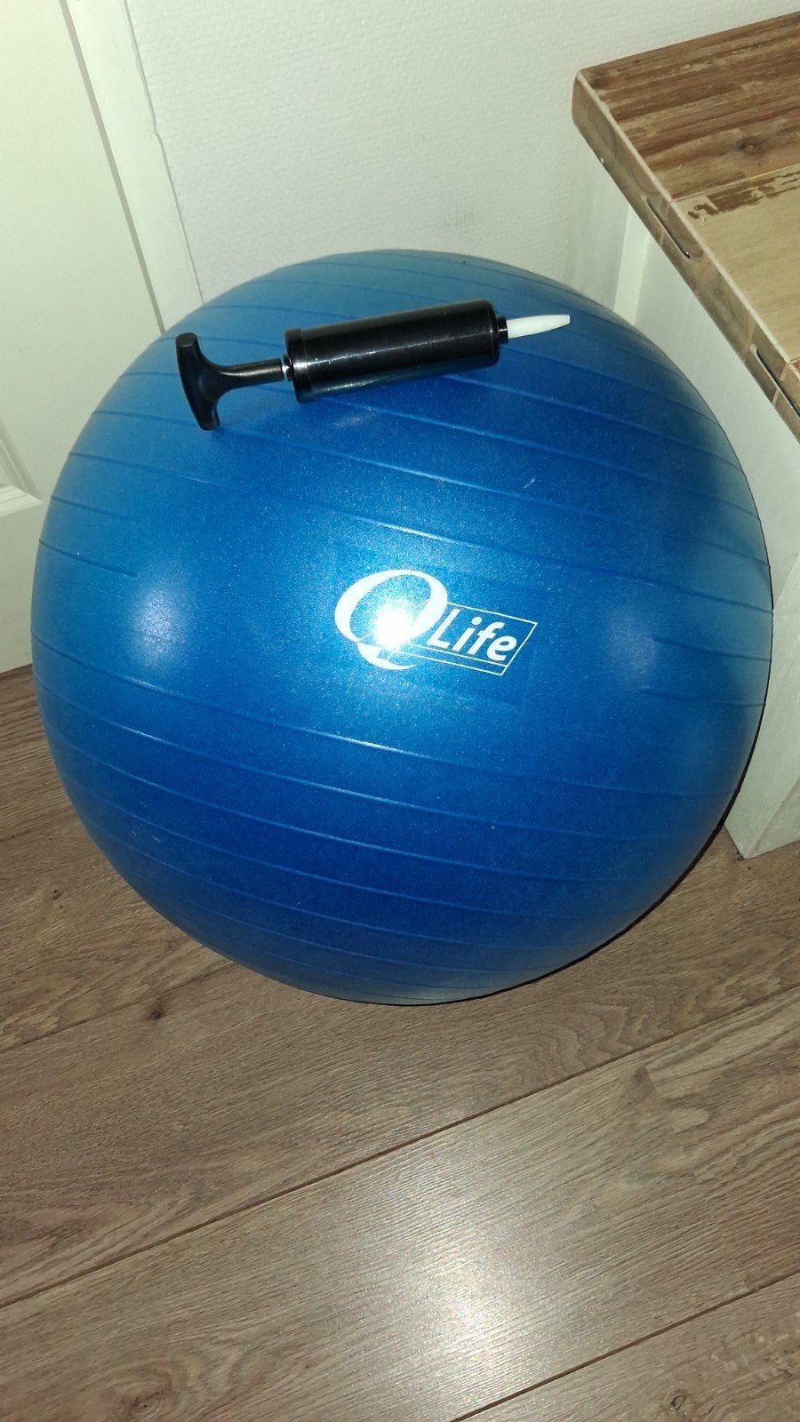 Fitnessbal QLife blauw met pompje, Ophalen, Gebruikt, Buik, Fitnessbal