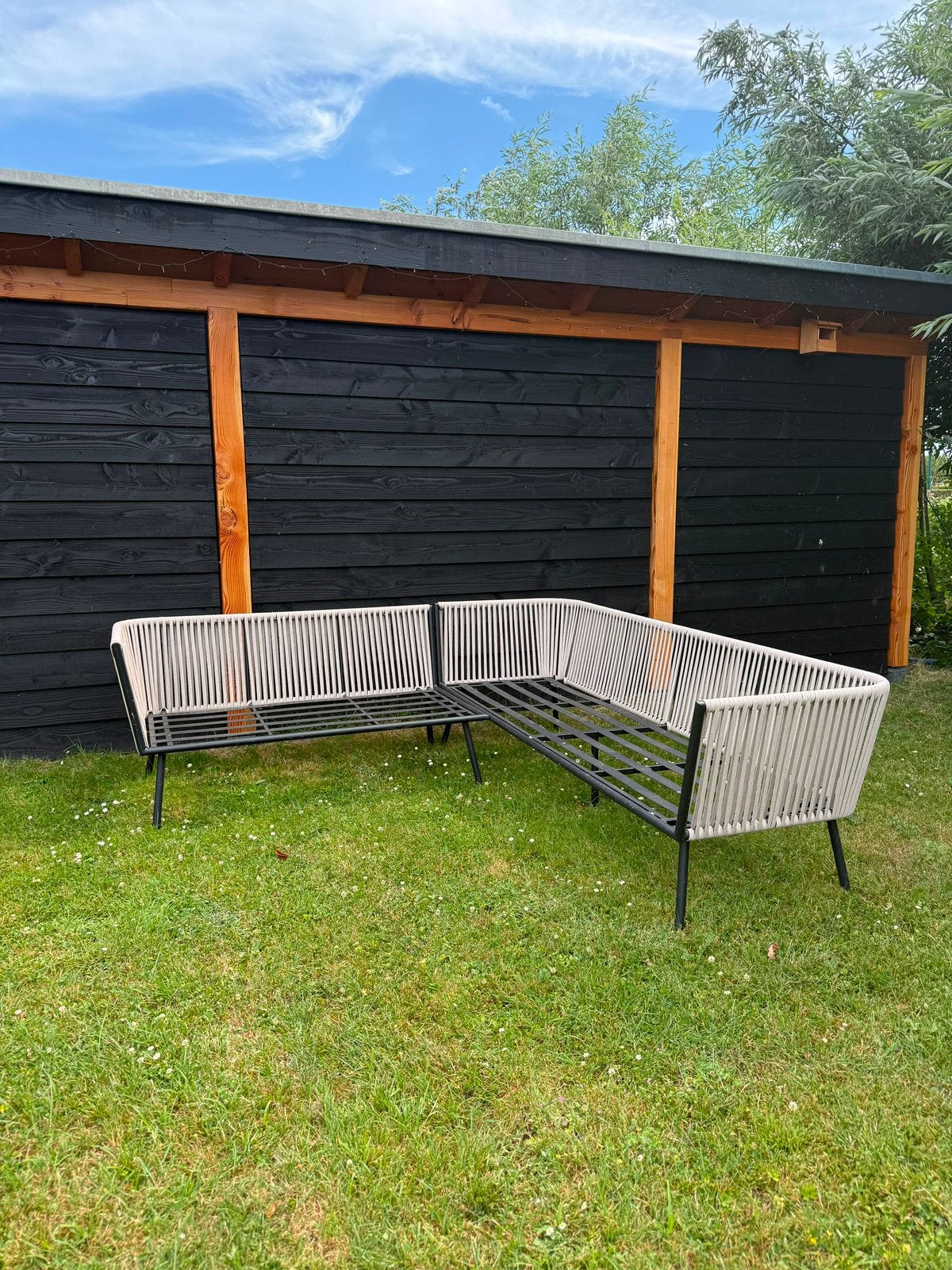 Loungebank hoekbank zonder kussenser, Tuin en Terras, Ophalen, Zo goed als nieuw