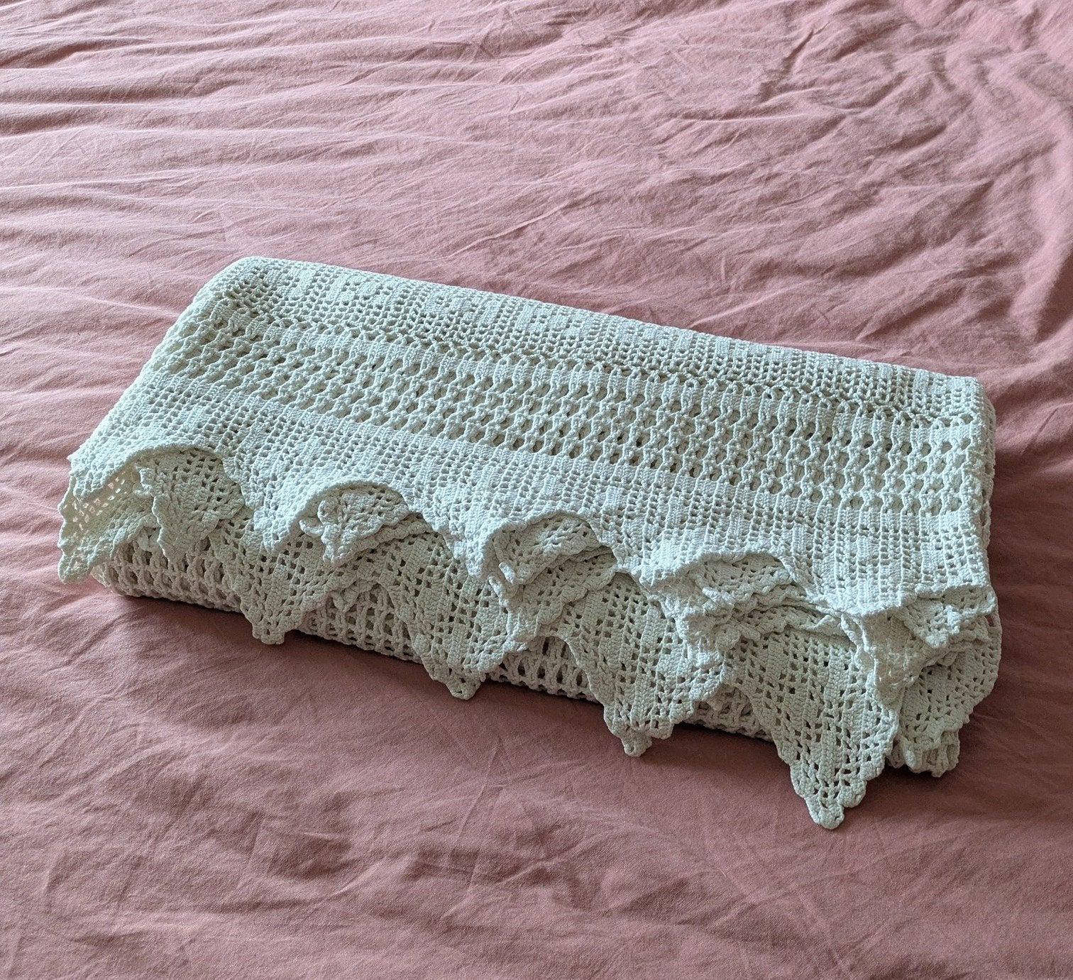 Vintage Gehaakte Sprei Offwhite 170x200cm, Ophalen of Verzenden