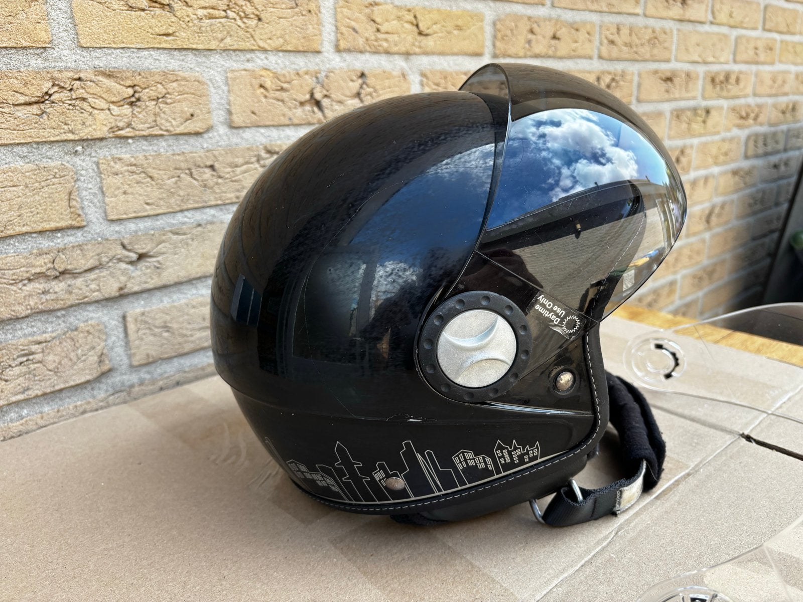 Zwarte Bobber scooterhelm met extra vizier, Ophalen, Tweedehands, Dames, Overige typen