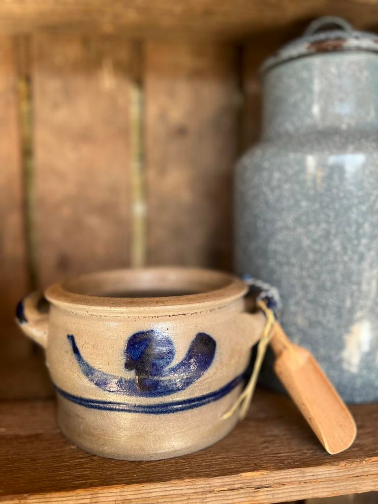 Keulse zoutpot, grespot met blauw Keulse pot bloempot, Ophalen of Verzenden