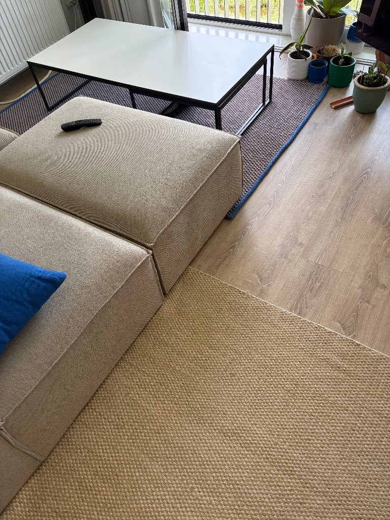 HAY Moiré Kelim vloerkleed 170 x 240 cm Sand Handgeweven Wol, Ophalen, 150 tot 200 cm, Zo goed als nieuw, Rechthoekig