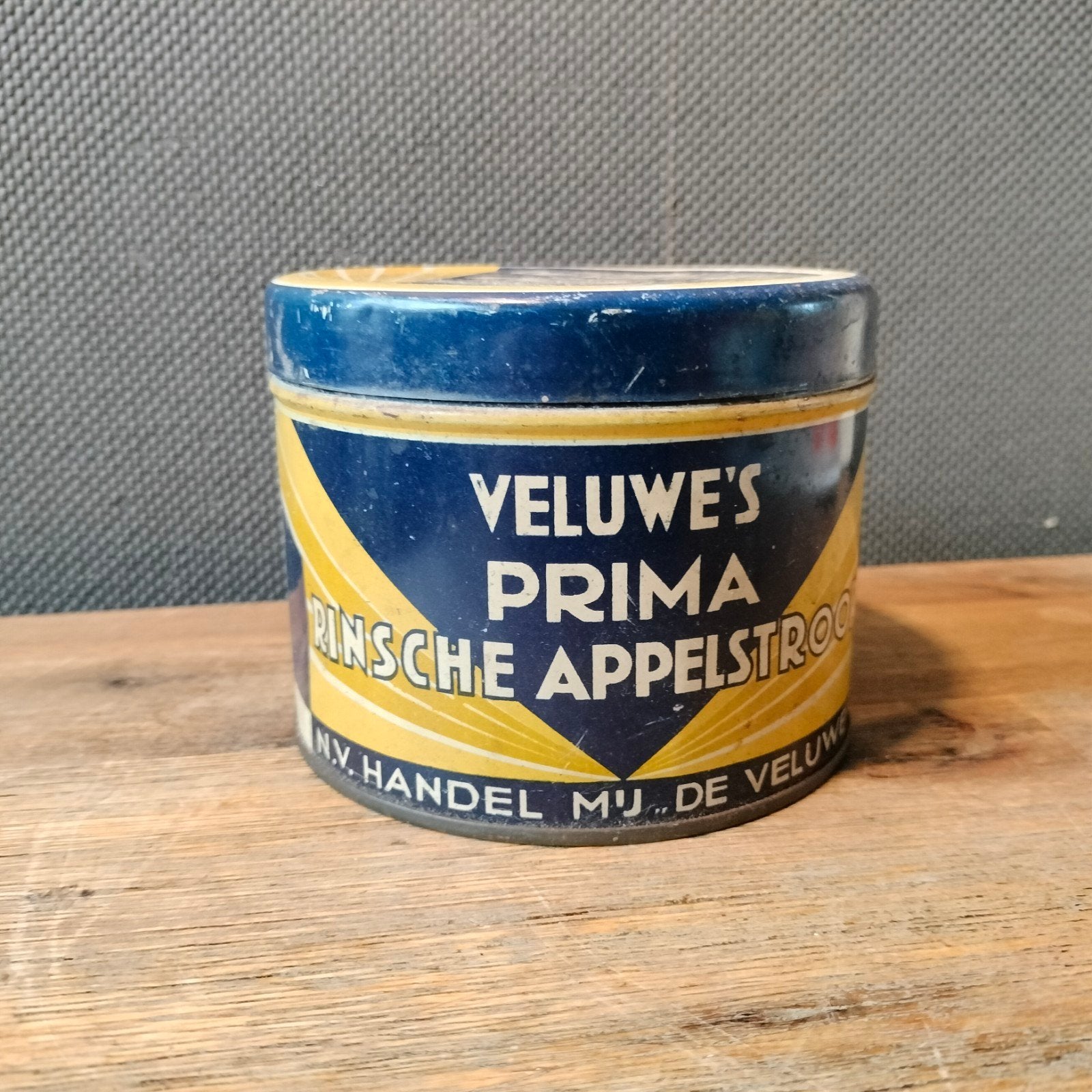 Vintage Veluwe's Prima Rinsche Appelstroop blik (1930-1950), Verzamelen, Blikken, Ophalen of Verzenden, Gebruikt, Overige, Overige merken