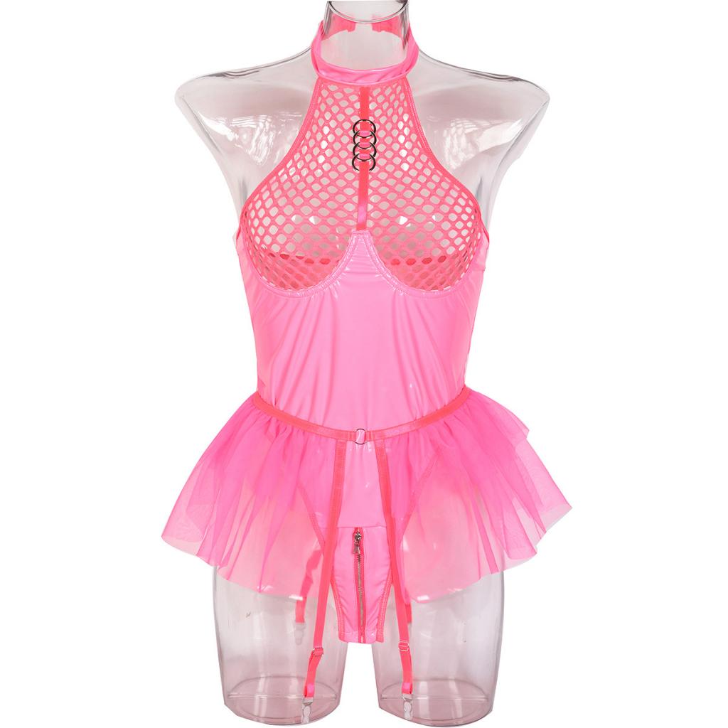 Roze dames body jurkje / sexy lingerie kostuum wetlook, Verzenden, Roze, Body of Korset