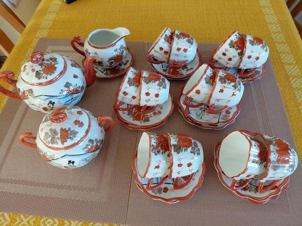 Prachtig oud Japans serviesje. Compleet met 12 kop en sch., Ophalen of Verzenden