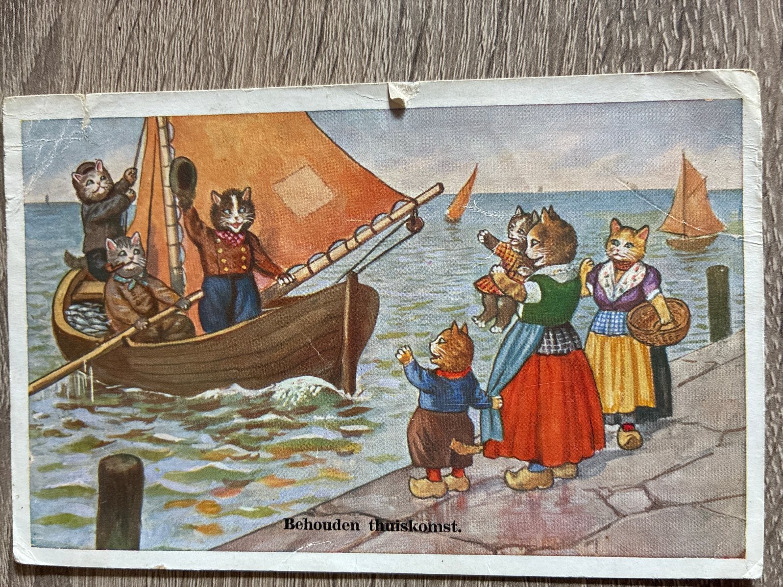 Oude Ansichtkaart: Katten in Volendammer Klederdracht, Ophalen of Verzenden, 1940 tot 1960, Gelopen, Noord-Holland