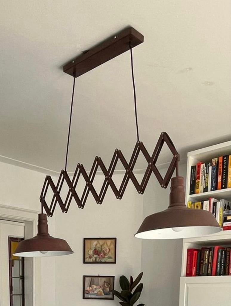 Industriële uitschuifbare hanglamp - Bruin metaal, Ophalen of Verzenden, Zo goed als nieuw