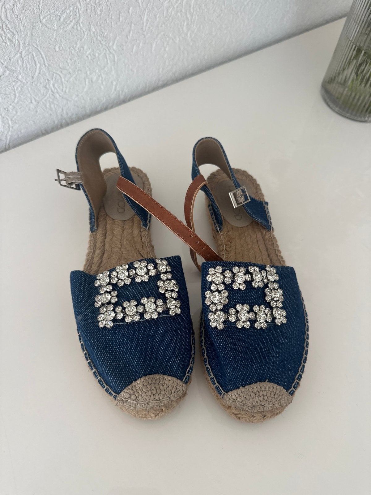 Denim Espadrilles met Strass Gesp, Verzenden, Zo goed als nieuw, Blauw, Espadrilles of Moccasins