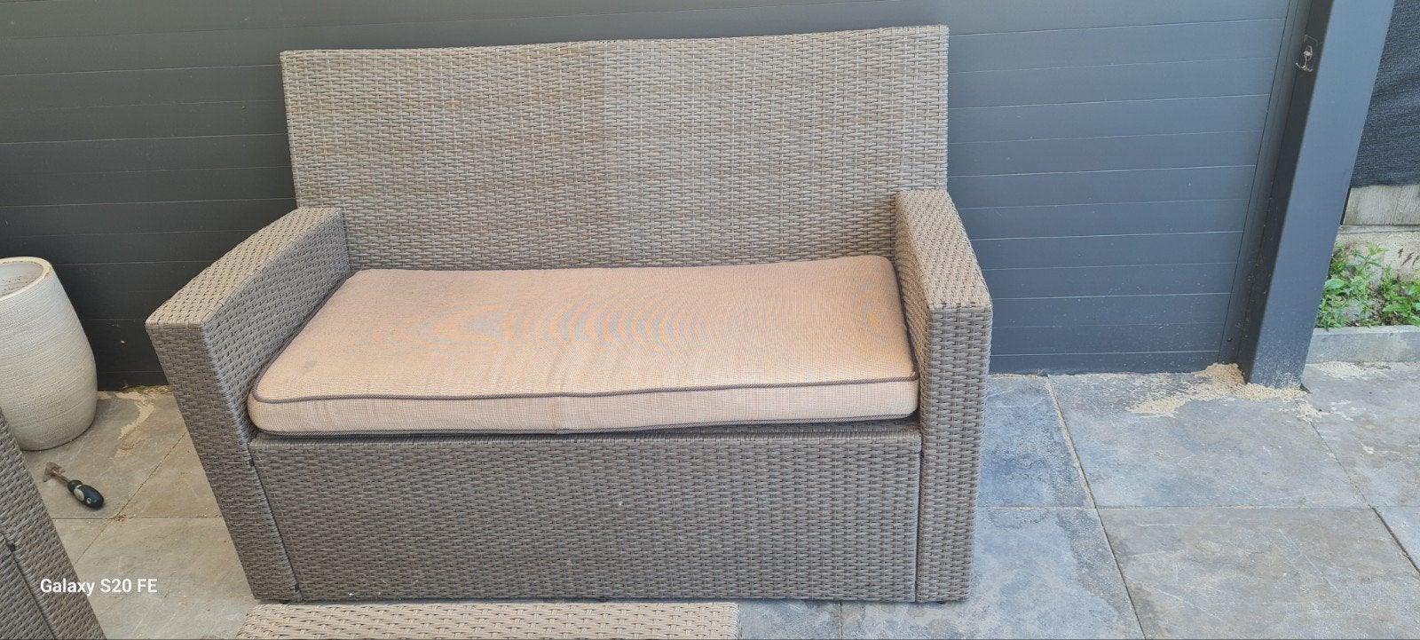 Hartman loungebank met kussens, Gebruikt, Loungeset, Wicker, Bank