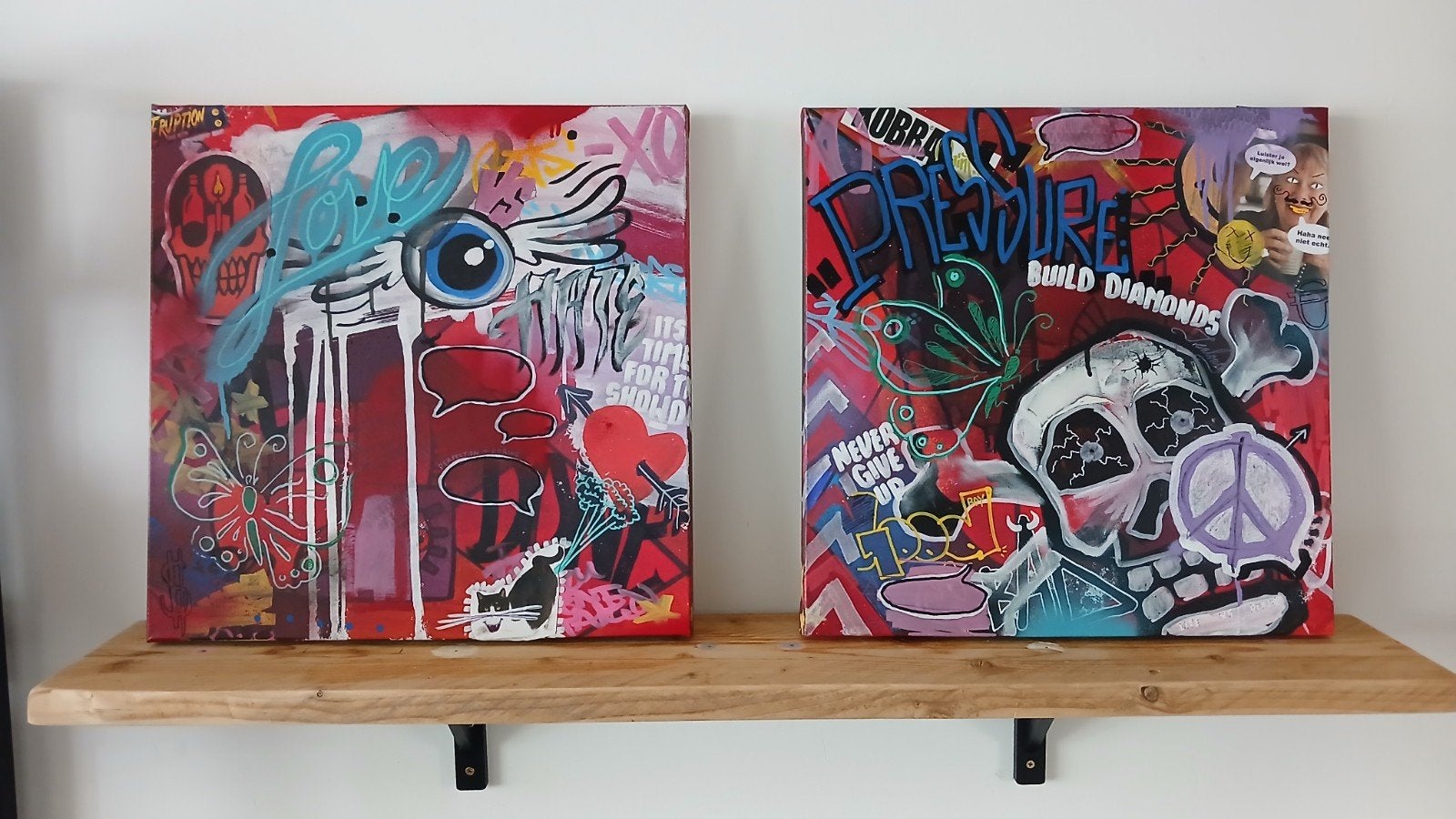 Schilderij streetart set, Acrylverf, Overig onderwerp, Met textuur, Ophalen of Verzenden
