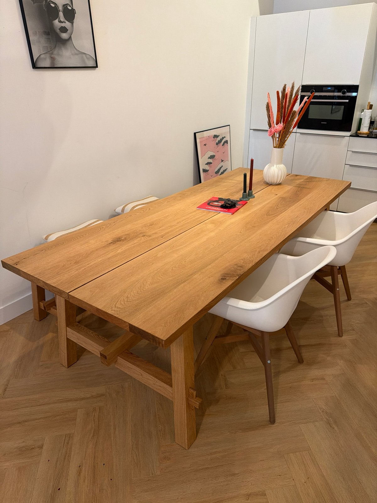 IKEA MÖCKELBY eiken eettafel 235x100 cm, Ophalen, 100 tot 150 cm, Eikenhout, 200 cm of meer