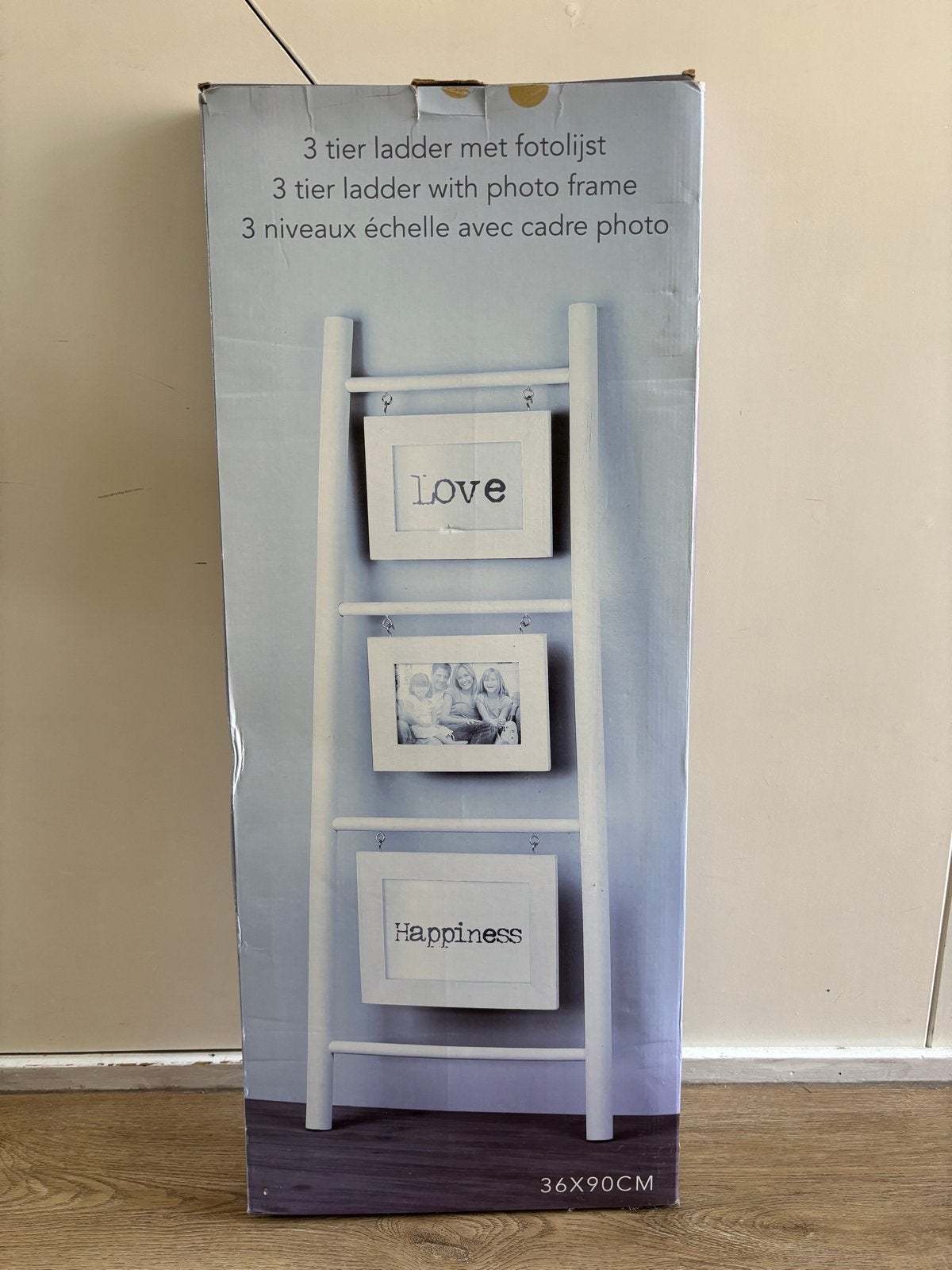 Witte fotoladder met 3 fotolijsten - 36x90cm, Huis en Inrichting, Nieuw, Ophalen of Verzenden, Fotolijst, Met afbeelding