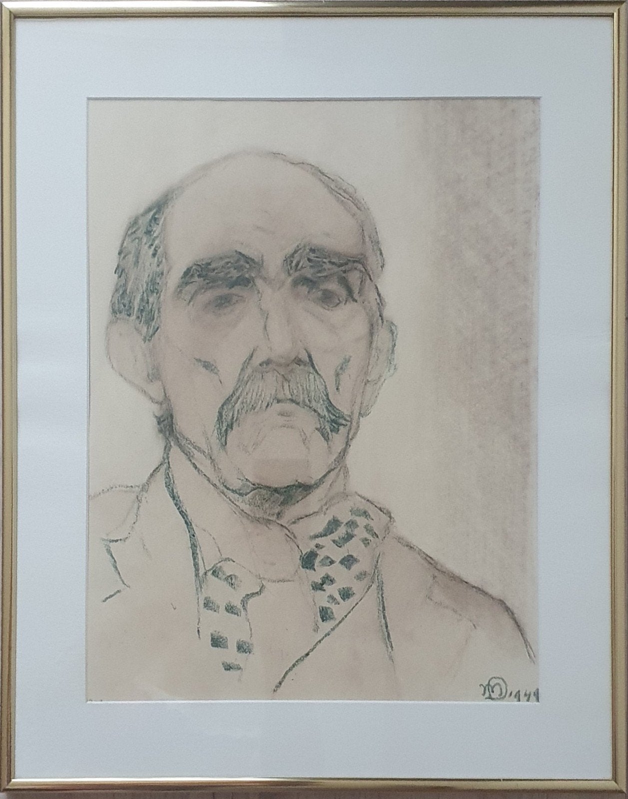 Houtskool/ krijt op papier, Antiek en Kunst, Ophalen of Verzenden, Tekening, Houtskooltekening, Achter glas
