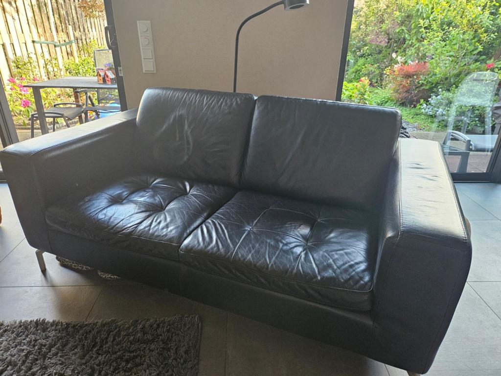 Natuzzi 2.5-zits bankstel zwart leder 175 breed, Ophalen, Gebruikt, 150 tot 200 cm, Tweepersoons