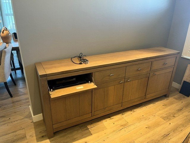 tv meubel met lift, Ophalen, Teakhout, 200 cm of meer, Minder dan 100 cm