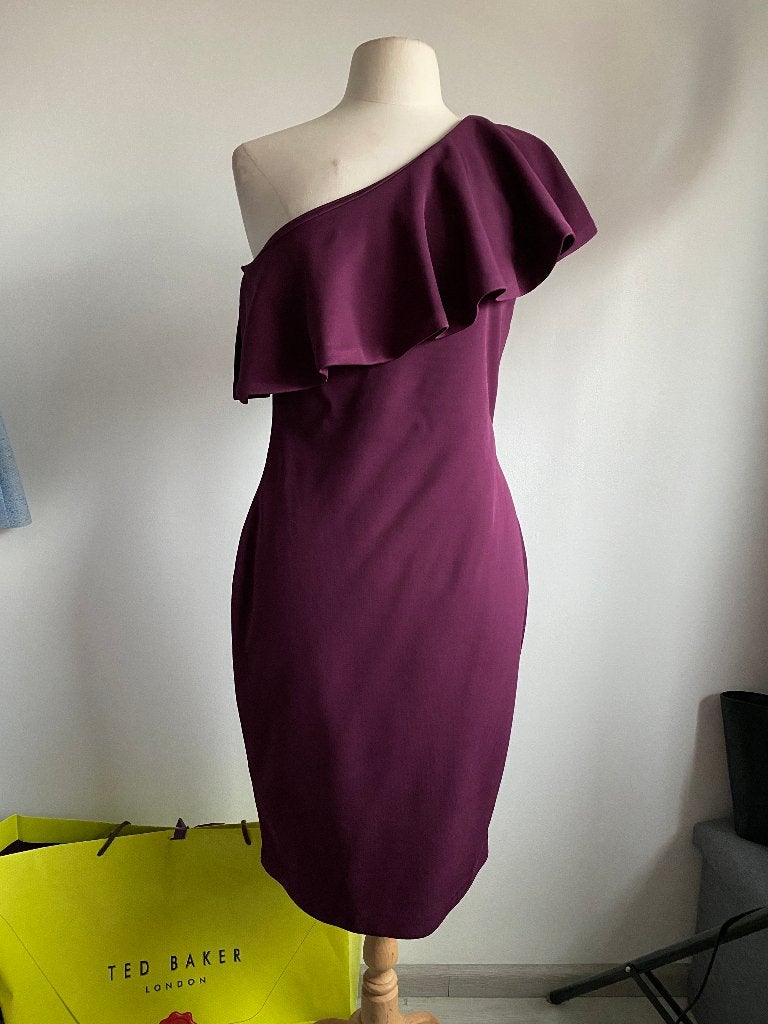 Ted Baker one-shoulder jurk Judei nieuw - Maat 3 (38/40), Maat 38/40 (M), Paars, Nieuw, Ophalen of Verzenden