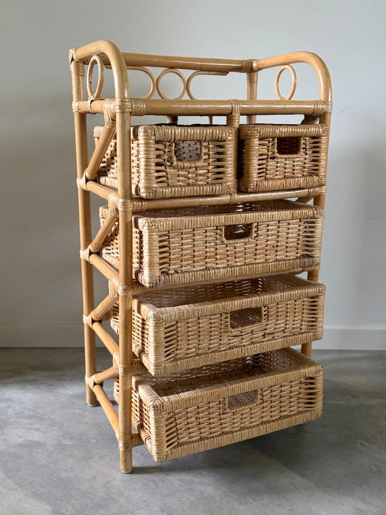 Vintage rotan ladenkastje / opberger, Huis en Inrichting, Kasten | Ladekasten, Gebruikt, 3 of 4 laden, Minder dan 100 cm, 25 tot 50 cm