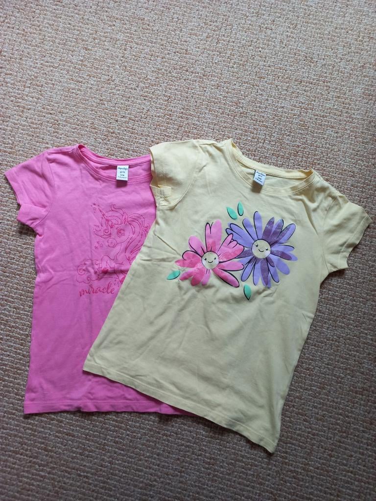 Twee zomer t-shirts. Maat 128., Kinderen en Baby's, Kinderkleding | Maat 128, Gebruikt, Meisje, Dopodopo Girls, Ophalen of Verzenden