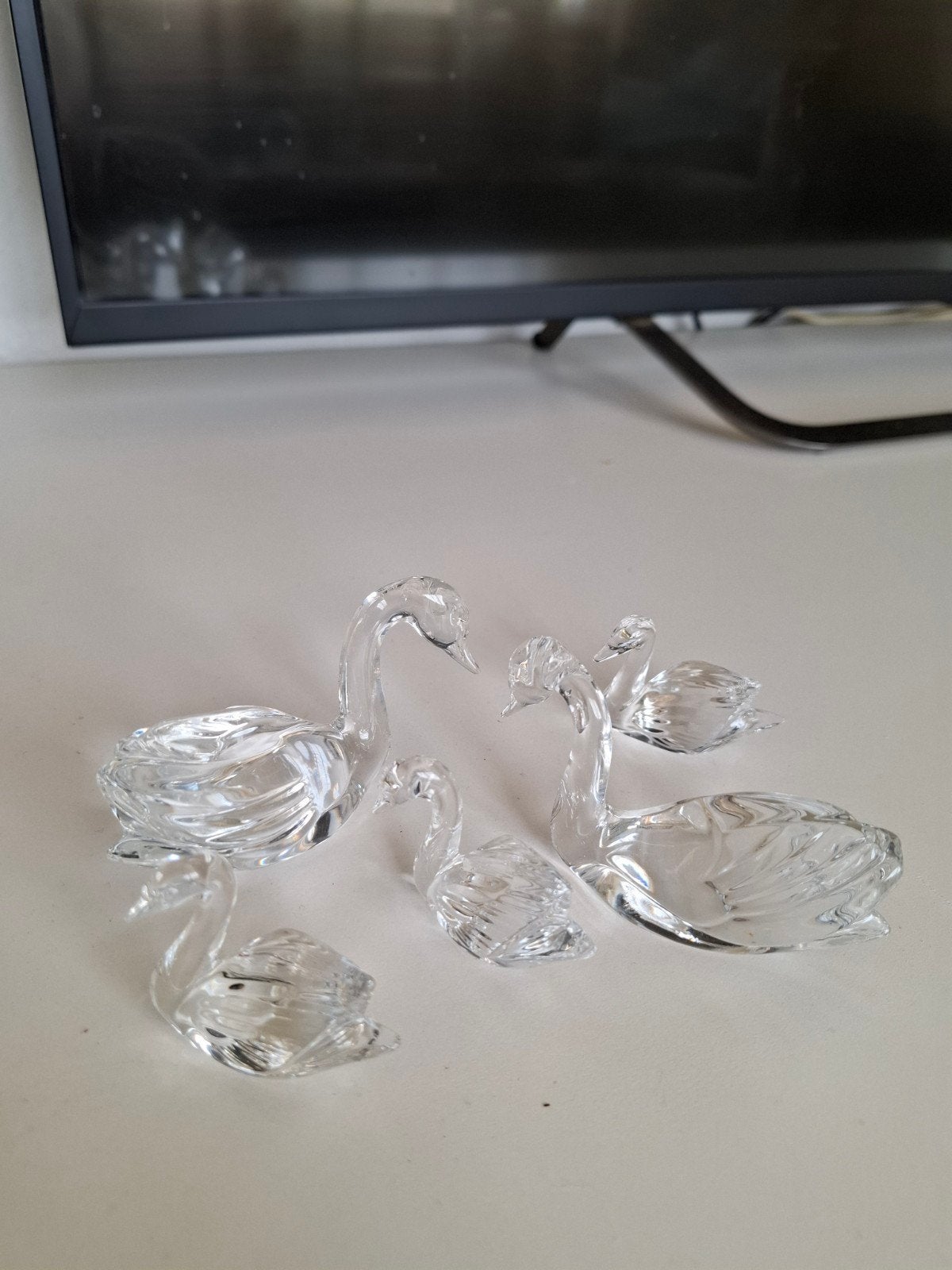 Set van 5 kristallen zwanen beeldjes, Antiek en Kunst, Antiek | Glas en Kristal, Ophalen of Verzenden