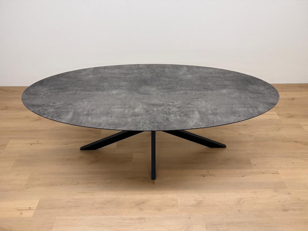 Ovale eettafel HPL steenprint 220x105 - Direct Leverbaar, 100 tot 150 cm, 200 cm of meer, Ophalen of Verzenden, Zo goed als nieuw