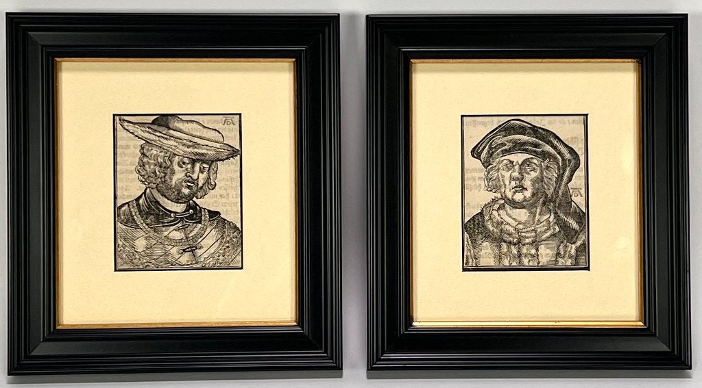 1071. Houtsneden, Albrecht Dürer – twee portretten, 17e eeuw, Antiek en Kunst, Ophalen, Met monogram, 7 cm, Portret