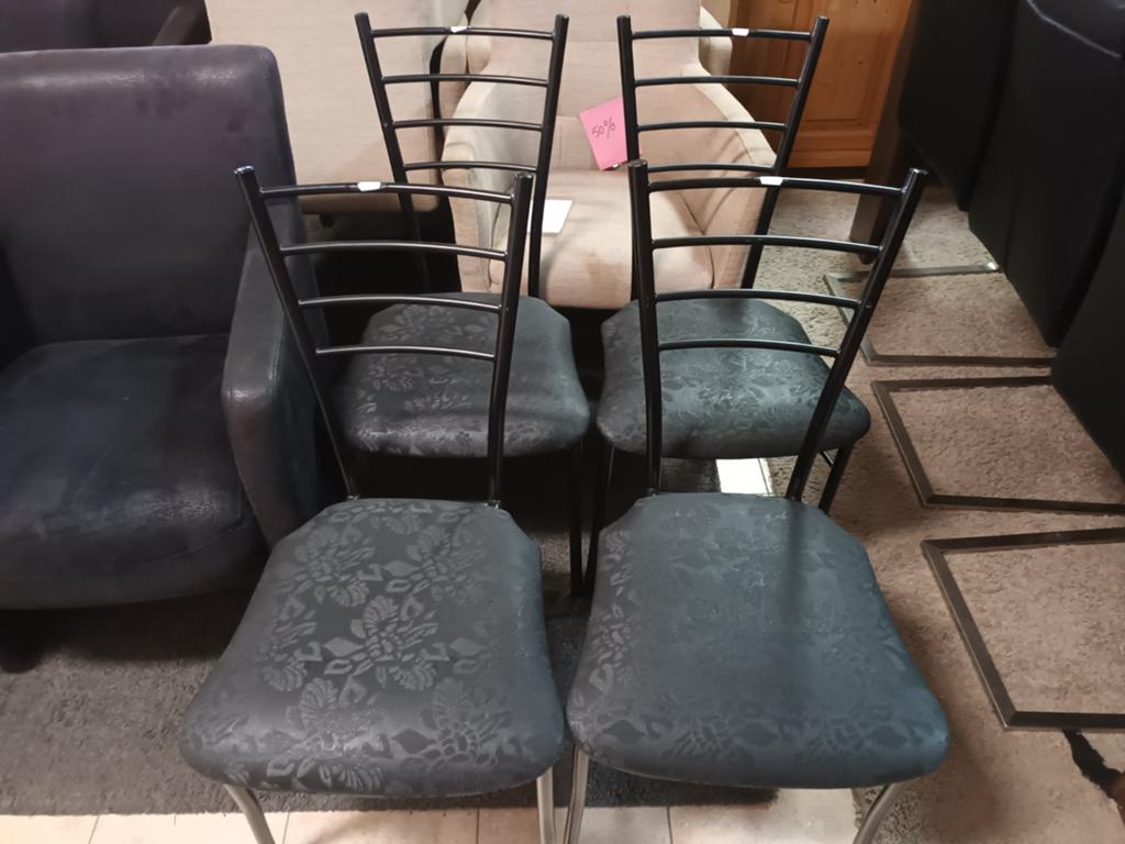 4 Mooie Zwart/Grijze Stoelen met Bloemen Patroon., Ophalen, Gebruikt, Grijs, Vier