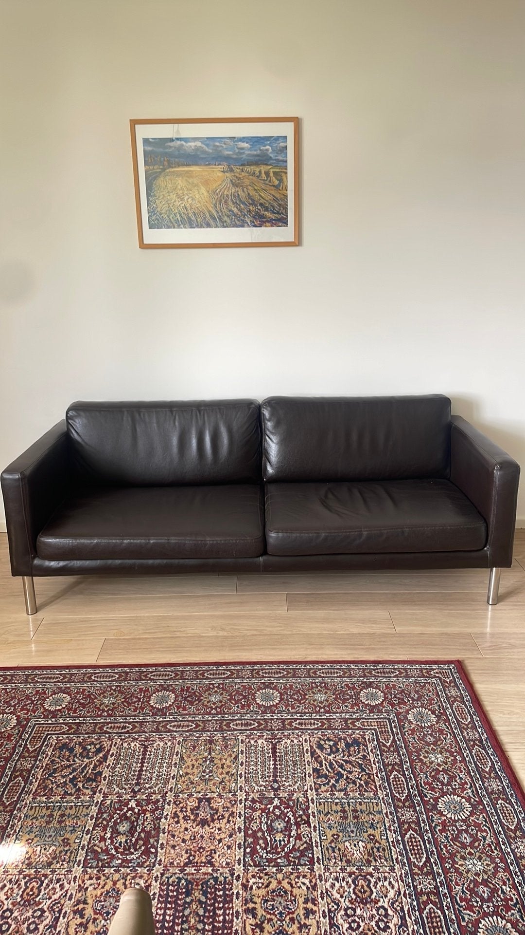 Tweezitsbank donderbruin leer IKEA, Ophalen, Gebruikt, 150 tot 200 cm, Tweepersoons