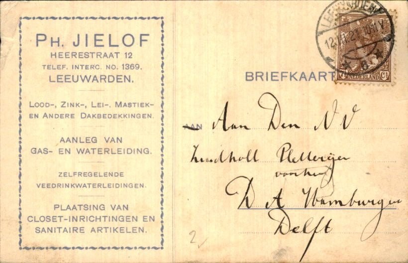 Leeuwarden - P. Jielof - 1921, Verzenden, Voor 1920, Gelopen, Friesland
