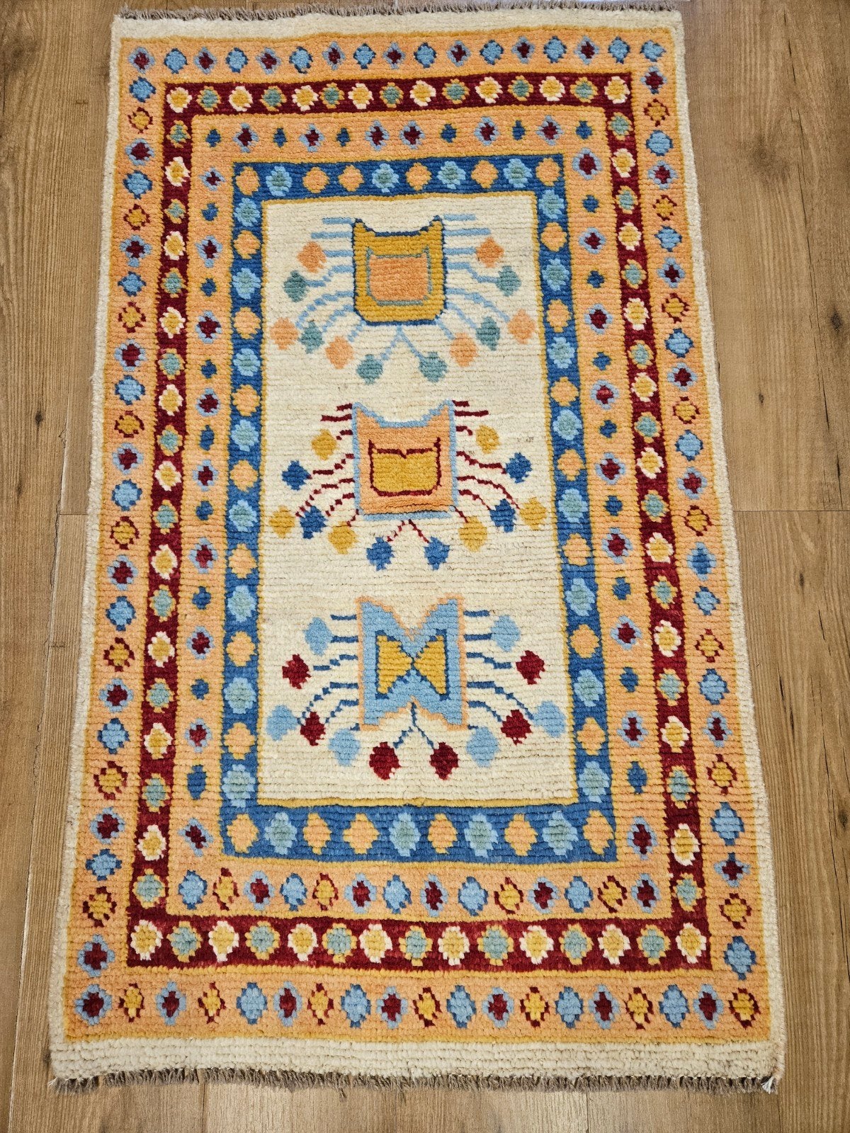 Handgeknoopt oosters tapijt modern design 124x74, Info@SlatsAntiek.nl, Blauw, 100 tot 150 cm, Perzisch