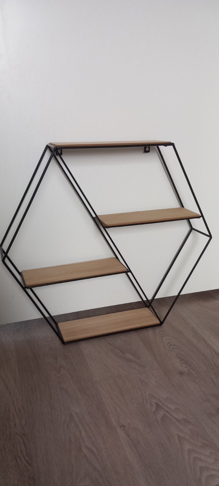 Hexagon wandrek met houten planken, Ophalen, Zo goed als nieuw