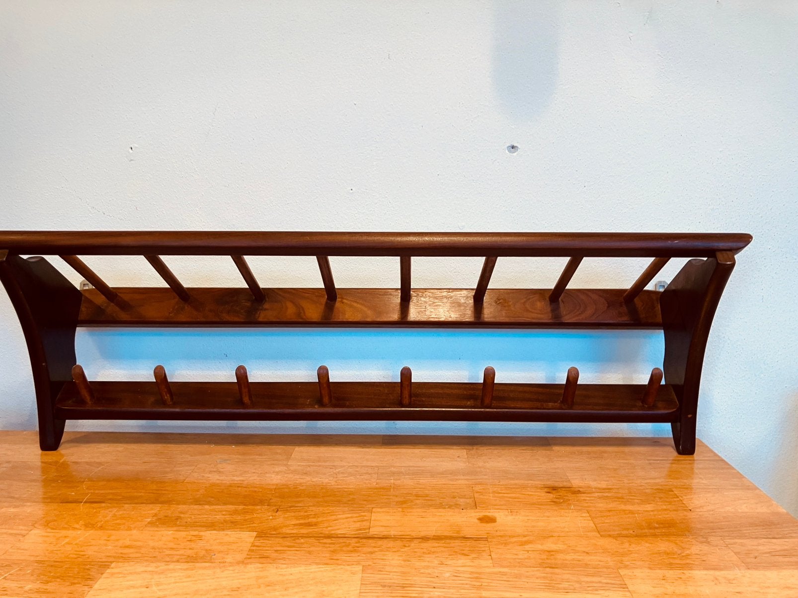 Vintage Deens design teak houten kapstok. 95 cm., Wandkapstok, Ophalen of Verzenden, Zo goed als nieuw, Minder dan 100 cm