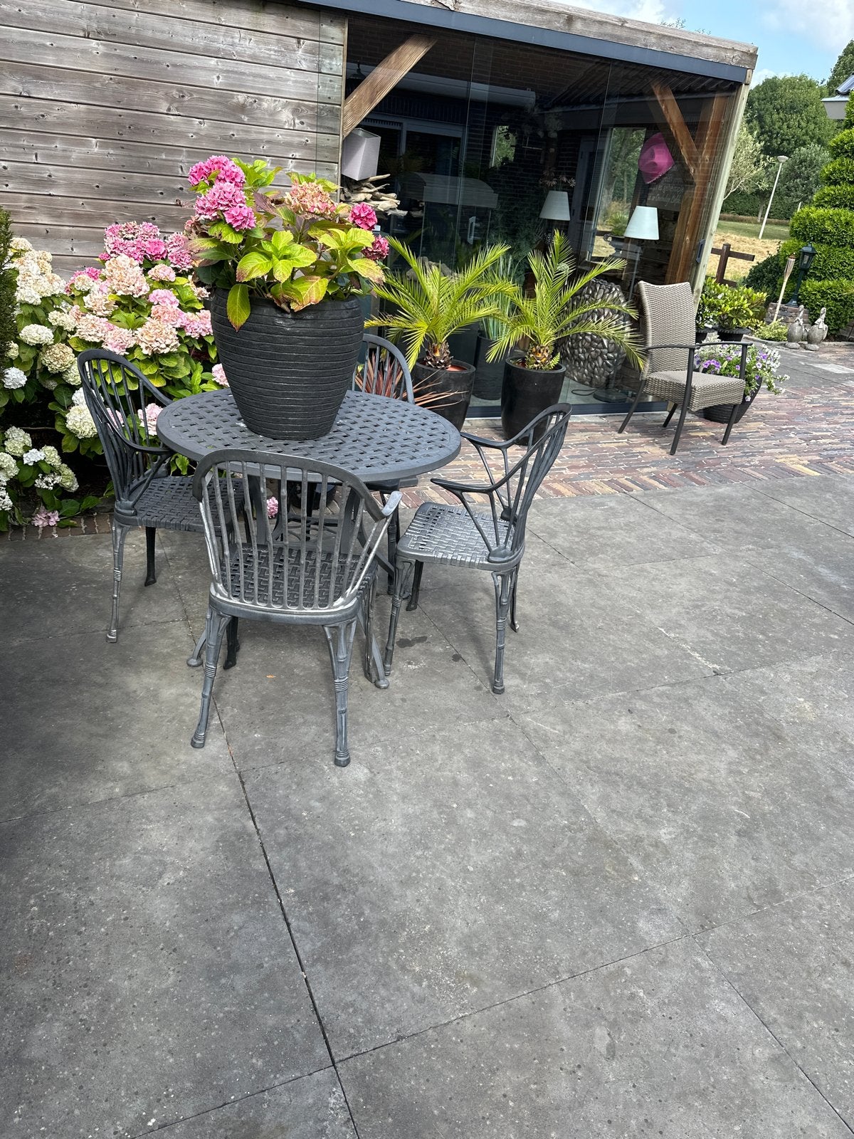 Prachtige gietijzeren tuinset - tafel 90 cm breed, Ophalen, Gebruikt, Eettafel, Tuinset