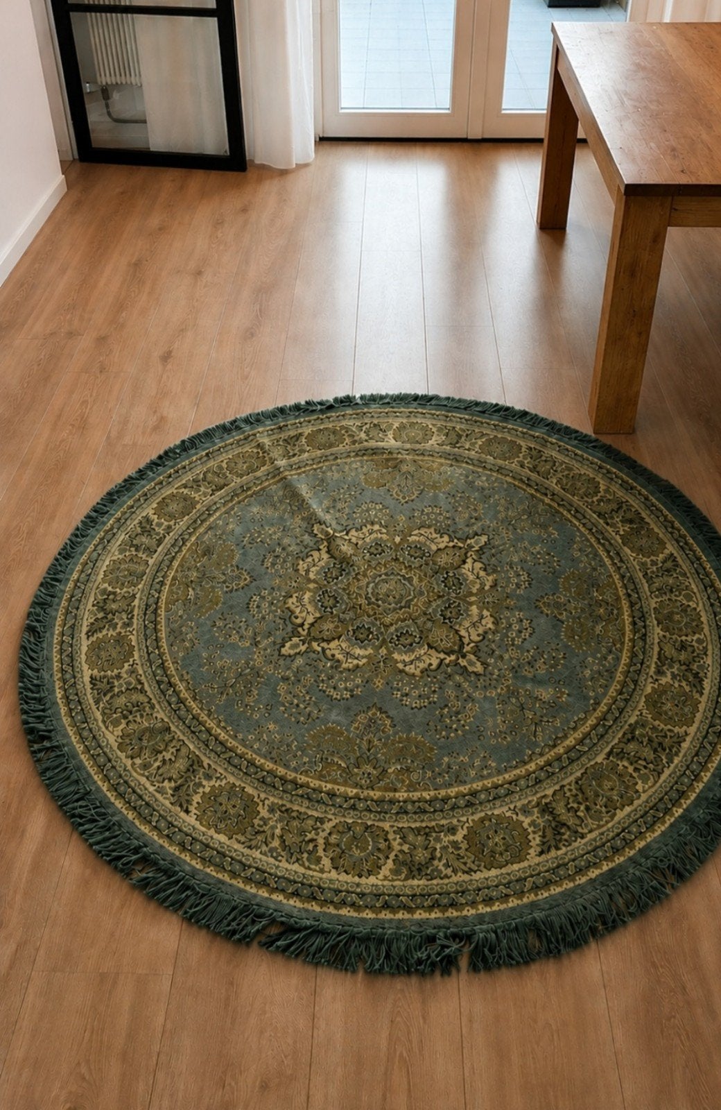 Dutchbone Bodega Rond Vloerkleed Blauw/Groen, Huis en Inrichting, Stoffering | Tapijten en Kleden, Ophalen, Gebruikt, 150 tot 200 cm