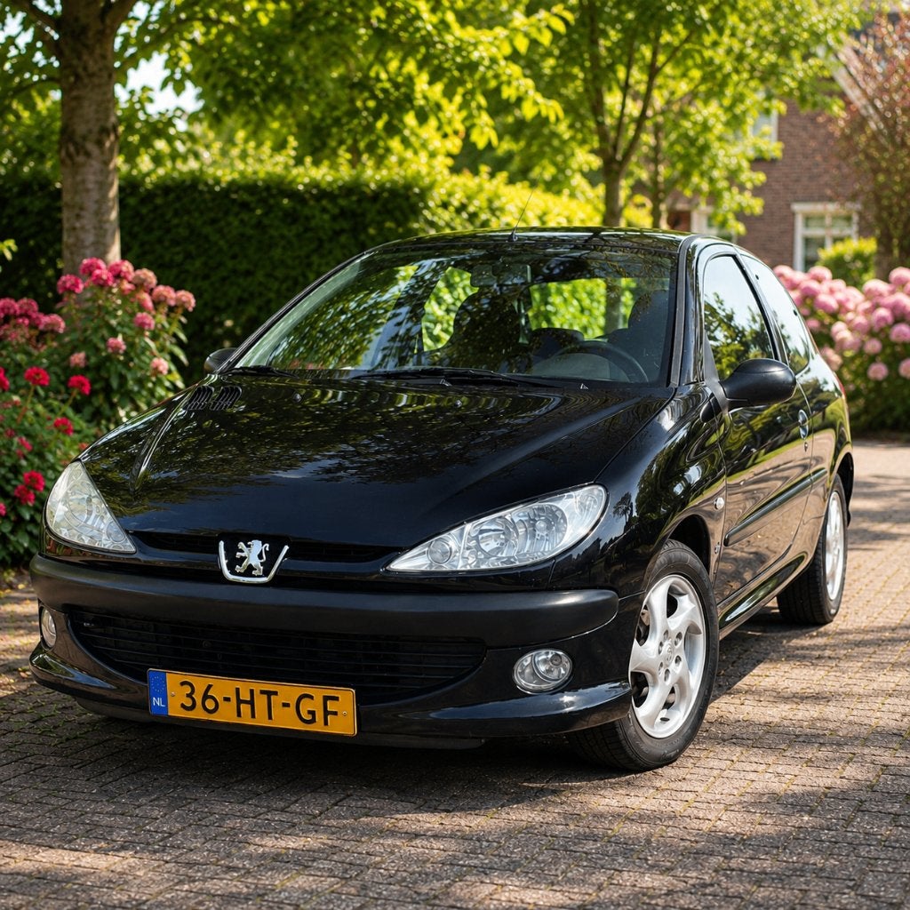 Peugeot 206 1.6 16V 2001 Zwart | Allseason | Climate Control, Auto's, Voorwielaandrijving, 40 €/maand, Zwart, Zwart