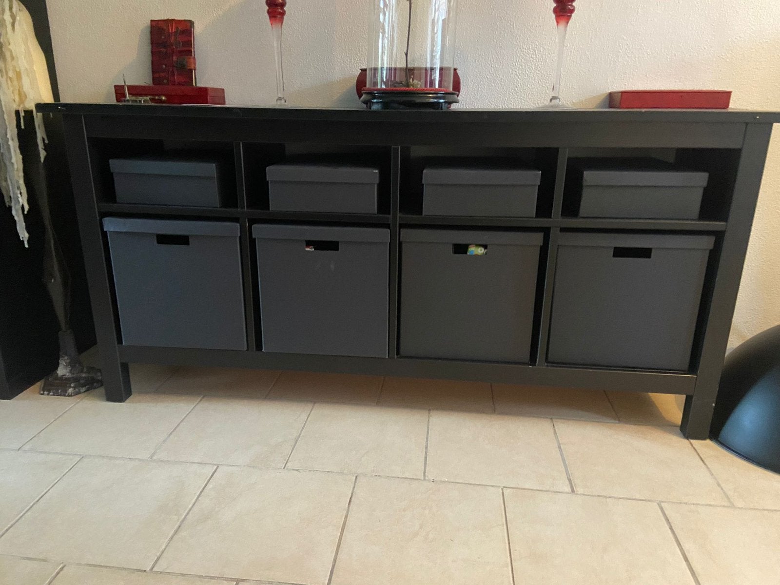 Zwart dressoir/kast met opbergboxen - Etten-Leur, Ophalen, Met plank(en), Gebruikt, 100 tot 150 cm
