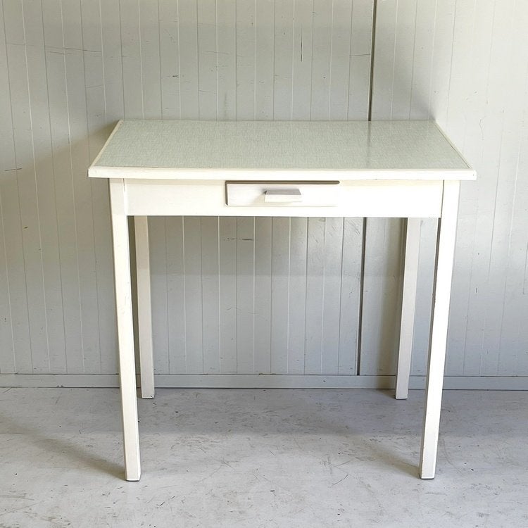 Brocante vintage tafel-bureau buro werkplek met laatje wit, Ophalen, Overige typen, Gebruikt, 51 cm