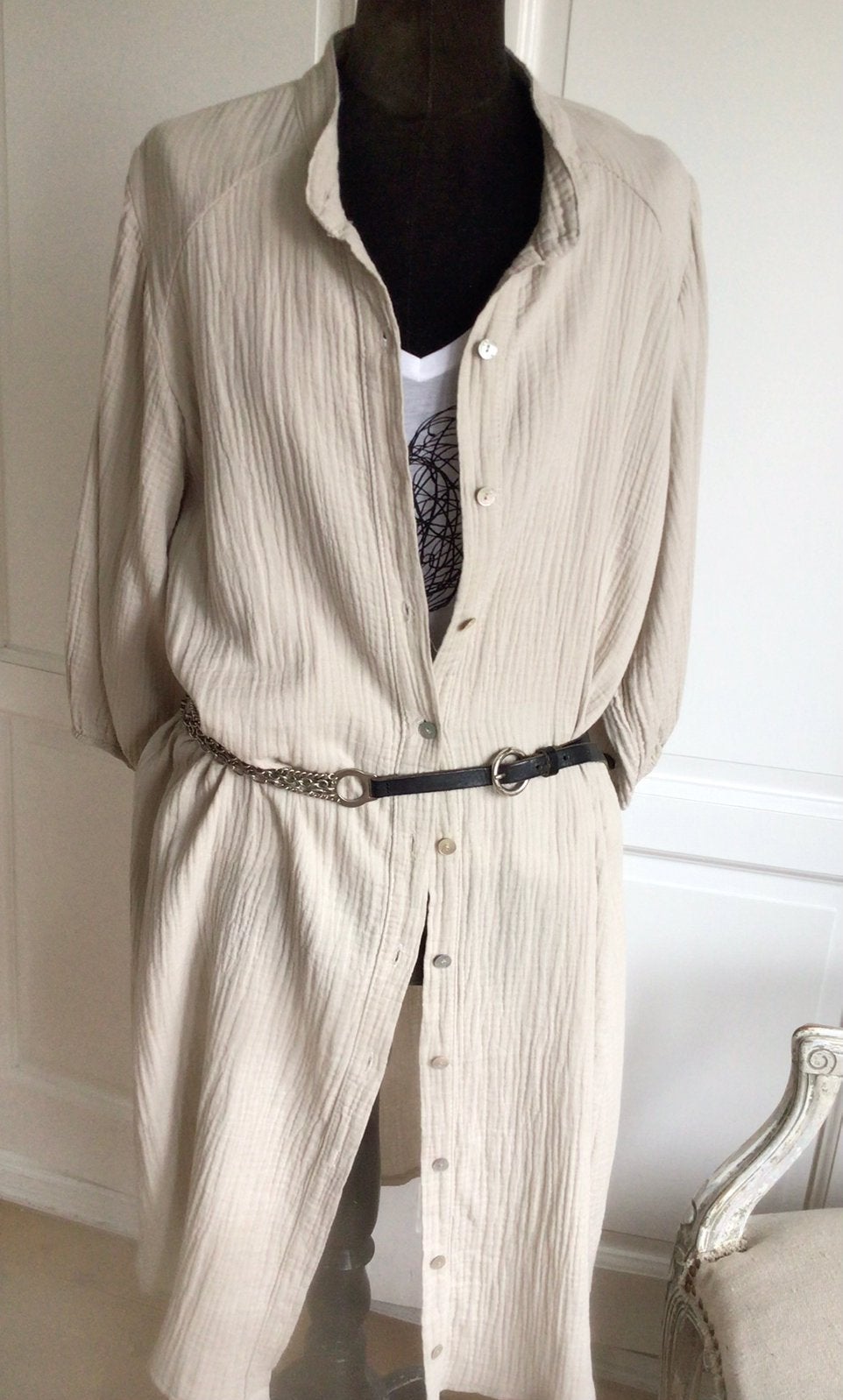 Hippe nieuwe lange blouse/kaftan AL Paris in beige katoen, Ophalen of Verzenden, Nieuw, Maat 38/40 (M), Beige