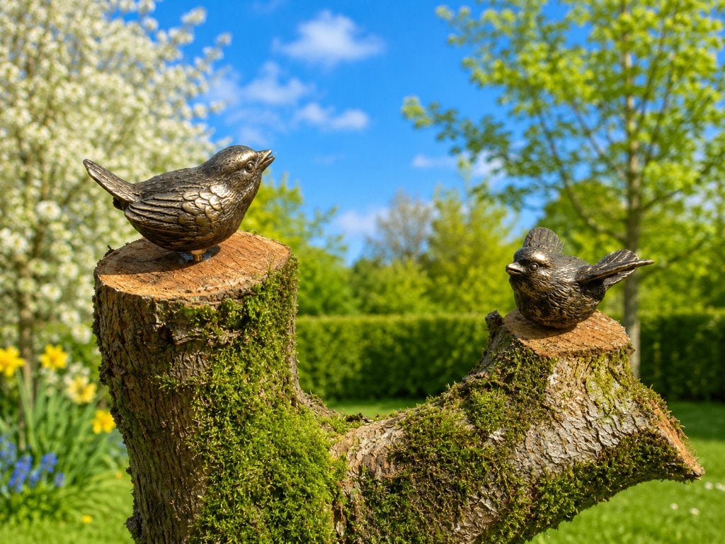 2 bronzen vogeltjes / MUSSEN /nieuw, Dierenbeeld, Nieuw, Info@huisentuindecoratiemarie.nl, Huis en tuin decoratie marie