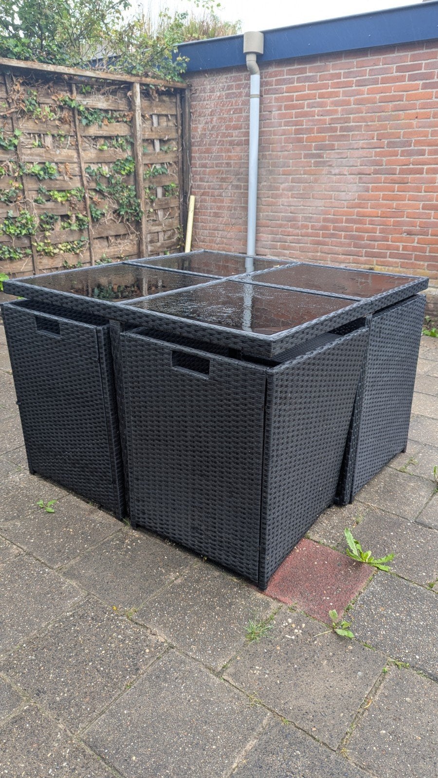 gratis Tuinset met 4 Stoelen en Tafel, Ophalen, 4 zitplaatsen, Gebruikt, Wicker