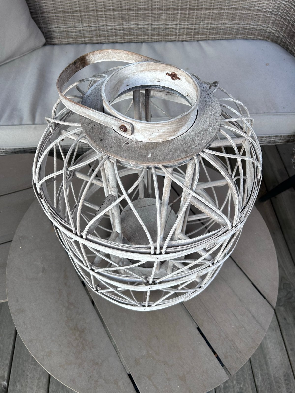 Decoratieve witte lantaarn, 50 cm hoog gebruikt, Gebruikt, Lantaarn, Wit, Natuurlijk materiaal