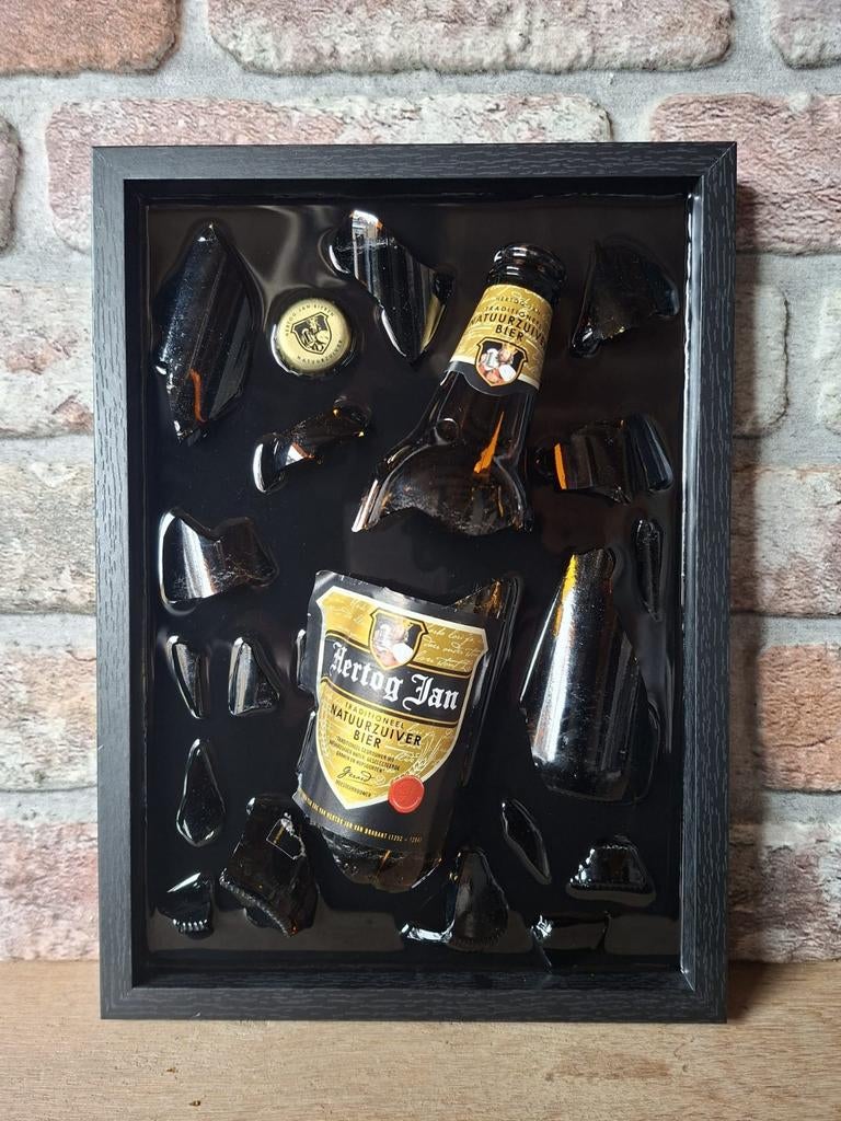 Hertog Jan flesje verwerkt in een lijst met Epoxy, Ophalen of Verzenden